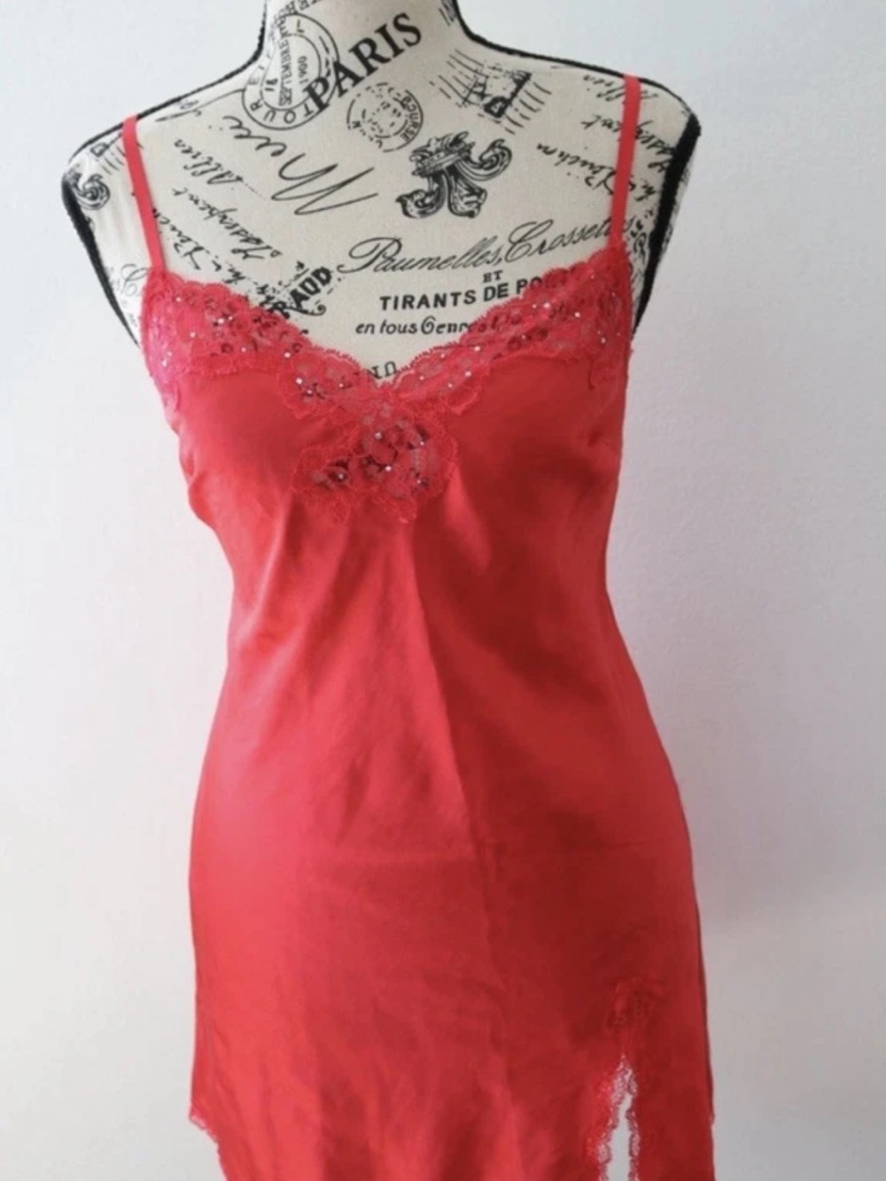 Victoria's Secret Red Lace-Trim Satin Slip